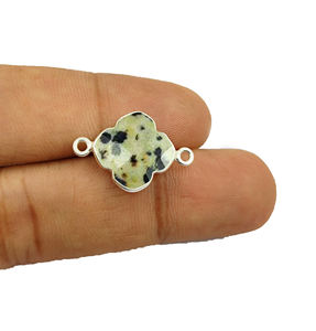 Dalmatian Jasper Clover พลอยคอนเนคเตอร์925เงินสเตอร์ลิงมีขอบชุดขั้วต่อสีฟ้าสำหรับทำเครื่องประดับ - Product Image 1