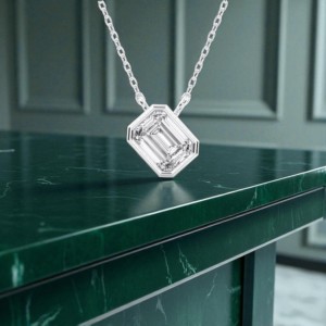 Colgante solitario con forma de bisel de diamante moissanita de 0,75 quilates con corte esmeralda de quilates hecho en oro sólido de 10K/14K/18K para ella - Product Image 5