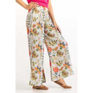 Pantalones Palazzo de Satén 100% Seda para Mujer, Transpirables, de Pierna Ancha, Casuales, con Cintura Alta, Decoración Estampada y Técnica Arrugada - Product Image 3