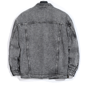 Chaqueta Vaquera Desgastada de Gran Tamaño con Capucha y Cuello Alto para Hombre, con Logotipo Frontal, Algodón Lavado, Venta al por Mayor - Product Image 6