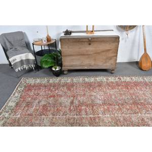 พรมตุรกีโบราณสีแดงสีเบจ4.7 x 8.3ft พื้นที่ขนาดใหญ่การเย็บปะติดปะต่อกันด้วยผ้าขนสัตว์สำหรับห้องโถงห้องนอนยางสำหรับห้องนั่งเล่น - Product Image 2