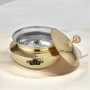 Hammered <b>Cooking</b> <b>Pot</b> Pure Brass <b>Cooking</b> <b>Pot</b> Hammered Polished 2 Liter Handi With Golden Brass Heavy Bottom Cookware Gold Plated - Product Image 5
