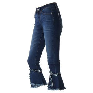 กางเกงยีนส์เดนิมผู้หญิงไซส์ใหญ่สำหรับฤดูหนาว เอวสูง ทรงสกินนี่ขาบาน ยืดได้ ซักล้างแล้ว แฟชั่นลำลอง สตรีทแวร์ ทันสมัย สีน้ำเงิน - Product Image 2