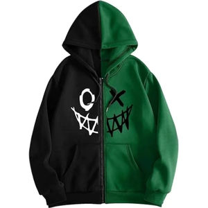 เสื้อฮู้ดดี้ผู้ชายทรงโอเวอร์ไซส์ ผ้าคอตตอนหนานุ่ม สำหรับฤดูหนาว ดีไซน์ด้านหน้าแบบซันเฟด แต่งลายปะติดปะต่อ ปักลาย สไตล์หลวม - Product Image 6