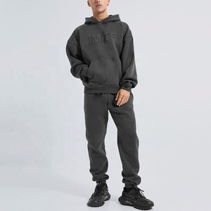 Gran oferta de pantalones de chándal Unisex de algodón de rizo francés y conjunto de Sudadera con capucha chándales personalizados de alta calidad en relieve Jogger Sweatsuit para hombre - Product Image 1