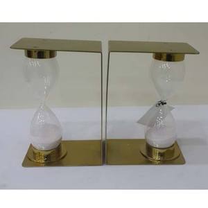 Nautical Bookends <b>Sand</b> Timer Golden Polished Steel Bookstand Book Holder Acrylic Library Office Desk Decor Collectible Bookends - Product Image 1