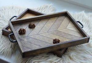 BANDEJA DE SERVICIO HECHA A MANO DE DECORACIÓN CON ASAS, Bandeja de desayuno de BAMBÚ Bandejas de madera Plato de servicio decorativo para comer - Product Image 5