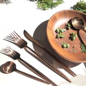 Ensemble d'argenterie en or rose, ensemble de couverts en acier inoxydable d'apparence fine et légère, ensemble de couverts en métal durable et facile à transporter, Offre Spéciale - Product Image 2