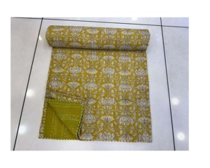 Handmade Bohemian Kantha <b>Quilted</b> <b>Bedspread</b> Unique Design Cotton Blanket with Hand Block Print Home Use-Gudari Kantha - Product Image 1