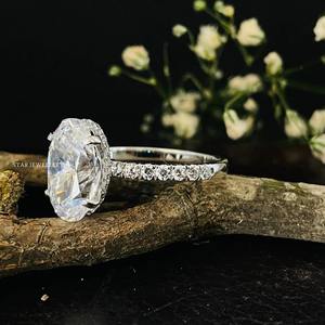 14K ทองแข็ง3 CT CVD วงรี IGI ได้รับการรับรองเพชรโซลิแทร์ซ่อนรัศมีแหวนหมั้น - Product Image 4