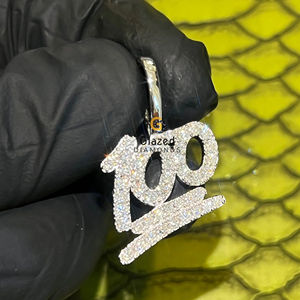 925 Sterling <b>Silver</b> Fully Iced Out Customized Numeric Hip Hop <b>Pendant</b> Round Brilliant Lab Grown VVs Diamonds <b>For</b> <b>Men</b> D Colorless - Product Image 1