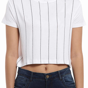 Tops cortos transpirables ligeros para mujer, Tops sólidos, ropa de calle, camisas cortas, de algodón 100% Material, Impresión de logotipo personalizado - Product Image 5