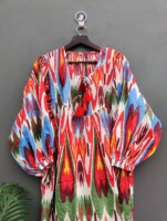 Beau coton imprimé fait à la main femmes blanches mode poids léger vêtements de plage robe portefeuille
