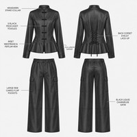 Ensemble deux pièces OEM pour femme : Veste en satin à col mandarin, Corset à nœud grenouille, Pantalon cargo à dos en dentelle, Logo personnalisé