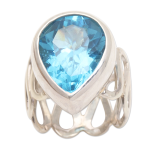 Precio de fábrica Plata de Ley 925 Anillo de declaración minimalista Facetado en forma de pera Topacio azul Fiestas de moda únicas Cristianas - Product Image 1