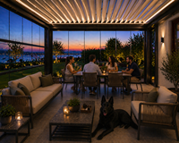 Pergola Bioclimatica Motorizzata 5x5 in Lega di Alluminio Verniciata a Polvere con Lamelle Orientabili e Sistema Zip Blinds - Design Moderno Eco-Sostenibile
