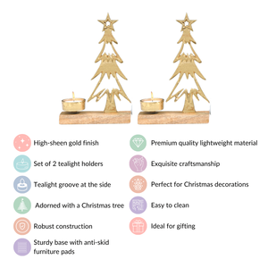 Juego de 2 Portavelas de Aluminio y Madera de Mango en Forma de Estrella Dorada, 6x2x8.75 Pulgadas - Product Image 4