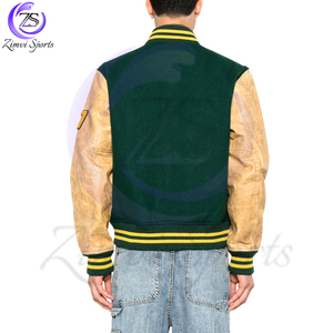 2025 bon fournisseur confortable faites votre propre laine verte Faux cuir manches Letterman College Baseball Varsity vestes - Product Image 4