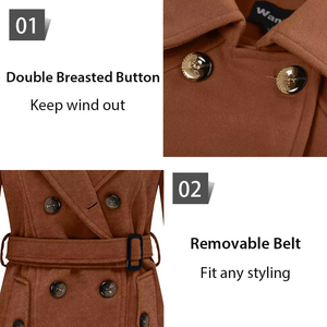 Nouveauté Manteau en laine élégant et chaud pour femmes avec doublure en polyester Manteaux de haute qualité pour femmes avec ceinture amovible - Product Image 2