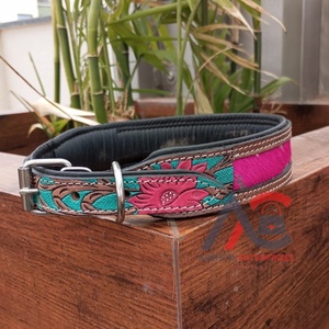 100% cheveux naturels sur cuir de vachette métallique collier de chien de marque usiné à la main collier rembourré occidental gravé collier pour animaux de compagnie en cuir véritable - Product Image 1