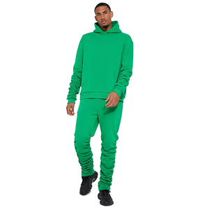 Custom Design Stacked Sweatpants <b>Tracksuit</b> Green Color Pullover Full Sleeve Cotton <b>Polyester</b> Jogging Running <b>Tracksuit</b> For Adult - Product Image 1