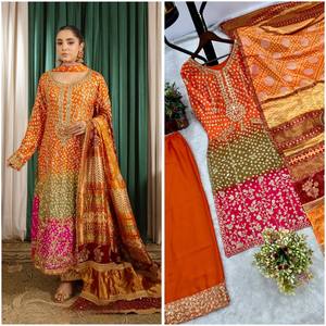 ใหม่ที่กำลังจะมาถึง3ชิ้นพร้อมสวมใส่พิมพ์ลายแฟนซี salwar kameez ผ้าไหมหนักพร้อมด้วยพลาซโซและ dupatta สำหรับปาร์ตี้ - Product Image 5