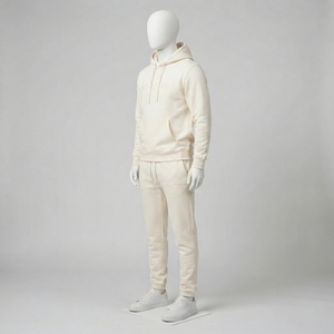 <b>Mens</b> Off White Hoodie Tracksuit Set Minimal Tone On Tone <b>Pullover</b> Sweatshirt Jogger Pants Sportswear Gym Training Activewear Set - Product Image 2