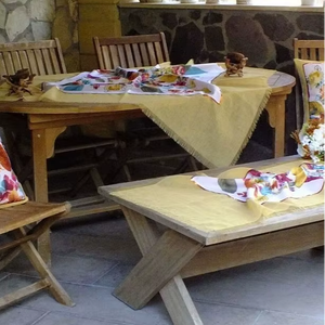 Yellow Handmade <b>Tablecloth</b> Set with <b>Tablecloth</b> Cushion Cover Runner 150x150 <b>tablecloth</b> 50x150 runner 50x50 2 cushion cases - Product Image 1
