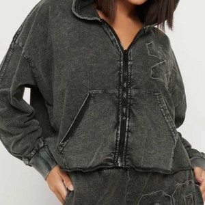 Sudadera con capucha y cremallera ácida personalizada de la mejor calidad para mujer, aspecto Vintage sólido, algodón de poliéster de gran tamaño, informal, para invierno, respetuoso con el medio ambiente - Product Image 5