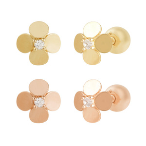 Orecchini a cerchio piatto da donna alla moda con fiori zirconi cubici in oro 14k orecchini a bottone all'ingrosso di gioielli per Piercing di base grande - Product Image 1