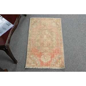 Alfombra turca de área grande Diseño clásico de retazos naranja verde Material de lana de 1,6x2,7 pies con respaldo de látex para sala de estar - Product Image 1