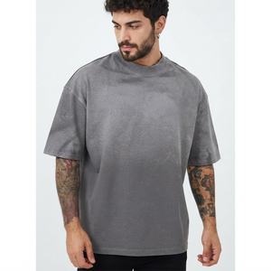 T-shirt OEM pour homme, été 2026, 210 g/m², coupe oversize, délavé à l'acide, 100 % coton, couleur unie, effet soleil délavé, vintage, col rond, manches courtes - Product Image 4