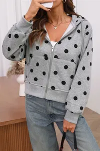 Plus Size Women's Solid Hooded Waterproof Sweatshirt Casual Zip-Up <b>Long</b> <b>Sleeve</b> Cotton Blend Knitted Autumn Wear - Product Image 2