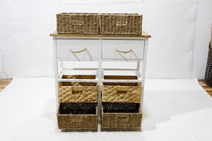 Armoire en bois durable à 4 niveaux avec paniers tissés à la main pour l'organisation du salon et de la maison - Product Image 4