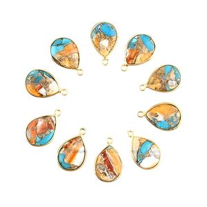 จี้ห้อยรูปทรงลูกแพร์ 12x16 มม. ทำจากหอยมอฮาวีสปายนี่ คัปเปอร์ เทอร์ควอยซ์ ชุบทองคำขาวและโรเดียมบนเงินแท้ สไตล์โบฮีเมียน ขายดีที่สุด เหมาะสำหรับเป็นของขวัญ - Product Image 1