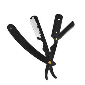 Maquinilla de afeitar de borde recto de peluquero profesional negra con 100 cuchillas de acero inoxidable al 100 por ciento - Product Image 1