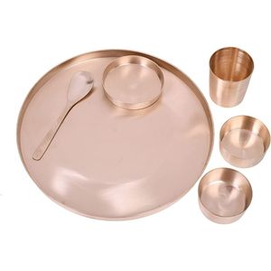 Juego de cena de bronce hecho a mano, Kansa Thali tradicional de siete piezas Indias para comidas saludables con platos, cuencos, Juego de vasos y cucharas - Product Image 3