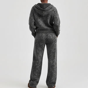 Vente chaude 100% coton solide brodé dentelle Hip Hop Style Sunfade lavé Zip survêtement personnalisé bouffée imprimé Logo décontracté Flare - Product Image 5