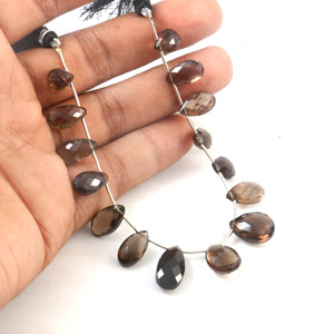 Perles de quartz fumé naturel en forme de goutte d'eau, facettes, de 7x10mm à 12x20mm, brin de 8 pouces, pour la fabrication de bijoux, vente en gros - Product Image 3