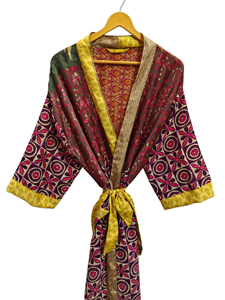 Patchwork soie peignoir Bikini couvrir luxe été Kimono Bikini couvrir, vêtements de nuit longue Robe, - Product Image 2