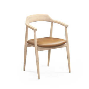 Chaise de salle à manger en rotin moderne avec accoudoirs incurvés en teck massif, chaise de style scandinave nordique pour restaurant, café, hôtel - Product Image 1