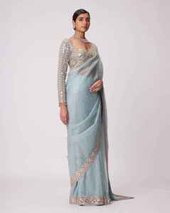 Robe attrayante couleur incroyable excellente qualité blouse saree fausse georgette de qualité lourde avec séquence lourde de 5mm travail à vendre - Product Image 5