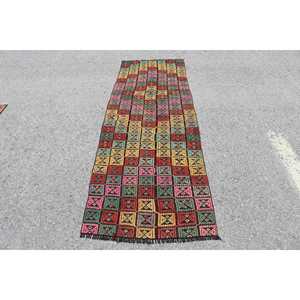 Turkish <b>Runner</b> Rug 2.6x7.8 ft, <b>Red</b> Green Oriental Rug Wool - Product Image 1