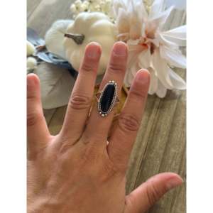 Onyx & Sterling Silver Navajo <b>Ring</b> Resizable Gemstone Inlay Jewelry for <b>Kids</b> - Product Image 2
