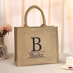 Bolso Tote de yute de lona personalizado para mujer, bolsas de compras con monograma inicial para playa, boda, viaje, mamá, maestra, novia - Product Image 5