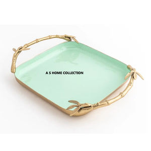 ถาดเสิร์ฟตกแต่งลายใบไม้ชุบทองใช้ในครัวเรือน - Product Image 3