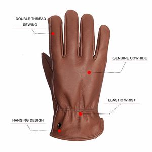 Gants de travail en cuir de vachette marron de haute qualité pour hommes et femmes pour le jardinage de construction avec paume renforcée - Product Image 3