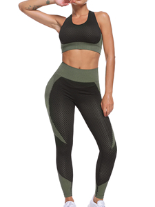 Conjunto de ropa de gimnasio de secado rápido transpirable de talla grande personalizada para mujer, mallas de Sujetador deportivo de yoga con logotipo frontal acanalado elástico, pedido mínimo - Product Image 2