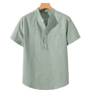 Chemise d'été décontractée pour homme en coton tricoté à manches courtes, style vintage, respirante, écologique, coupe ample, streetwear, avec col - Product Image 2