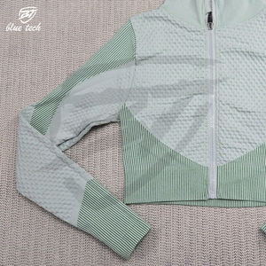 Hauts de sport pour femmes de haute qualité, haut de sport doux, amincissant, vêtements de yoga et de course à pied, manches longues, fermeture éclair intégrale, séchage rapide, devant fitness - Product Image 4